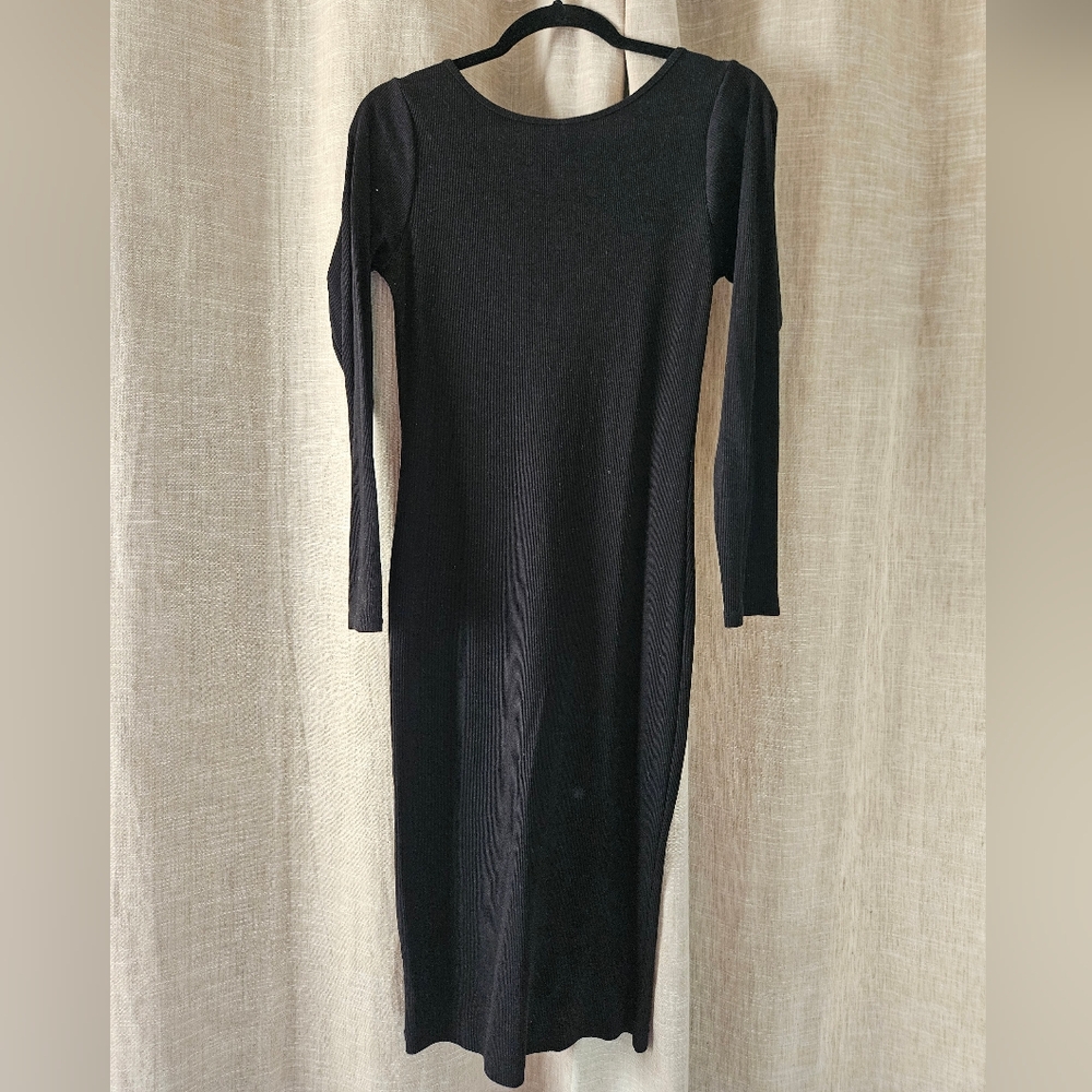 Divided H&M Basic Black Thermal Fitted Dress Large - image 2